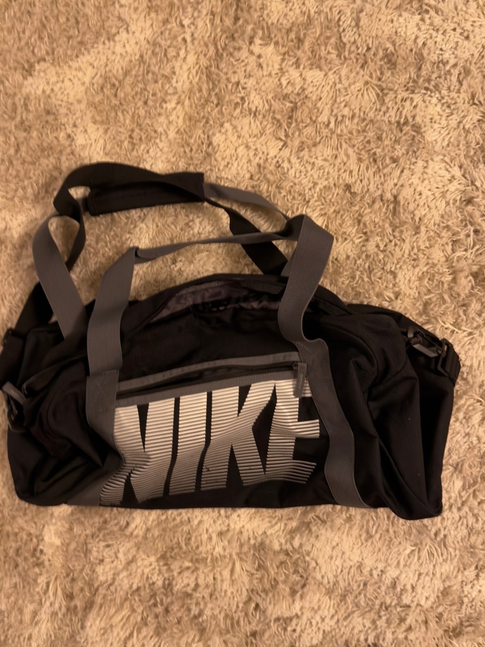 Nike Black Duffel with Gray Logo and Straps